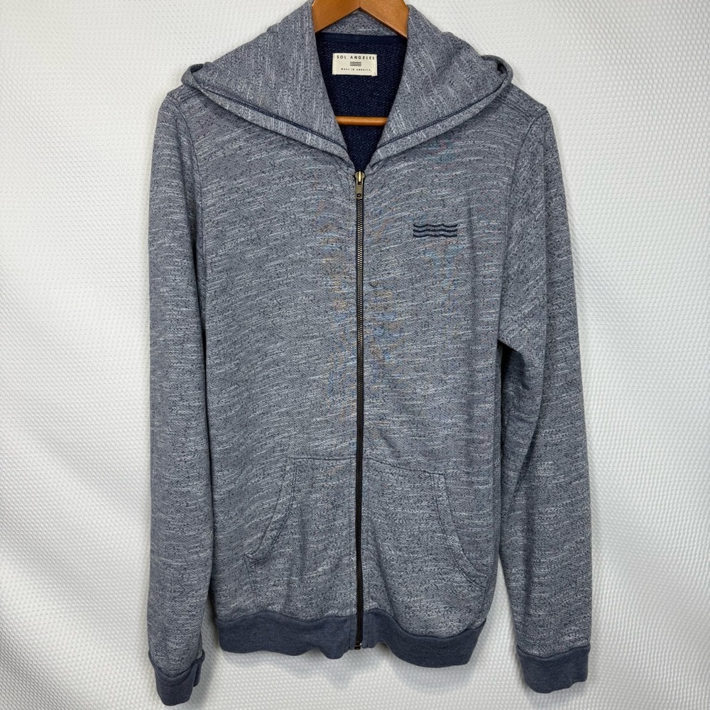 Sol Angeles Full Zip Hoodie Sweatshirt Size Large Made in USA Heathered Blue